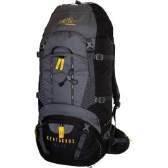 Tashev Outdoors Kentaurus Trekinga mugursoma Pārgājienu mugursoma Sieviešu vīriešu mugursoma Liela 60L Plus 10L (Ražots ES), Pelēka un dzeltena