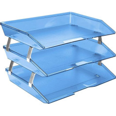 Acrimet Facility 3-līmeņu paplātes burtu paplātīte ar sānu ligzdām burtu paplātēm/A4, galda mapju organizators, plastmasas (caurspīdīgi zils)