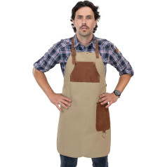 Angus Stoke Pavārmākslas priekšauts, kas izgatavots no augstas kvalitātes audekla un īstas ādas - mainīgs BBQ priekšauts ar ādas siksniņām - priekšauts virtuvei, BBQ un baristām - Hayden