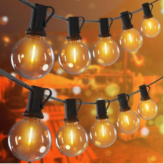 Romwish LED pasaku Lights āra 45 m āra pasaku gaismas spuldzes ar 75 + 2 G40 LED spuldzes, kas ir izturīgas pret laikapstākļiem Dimmable Warm White Outdoor Fairy Lights Retro Lights spuldzes terasei balkonam dārzam