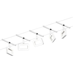 Paulmann 94483 LED kabeļu sistēmas rāmja pamatnes komplekts 5 x 400 lm, ieskaitot 5 x 4,8 W Warm White Matt Chrome plastmasas metāla apgaismojuma sistēmu 3000 K