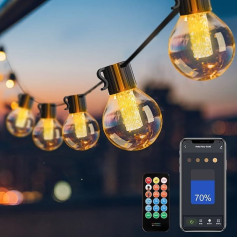 Pasaku gaisma ārā Dimmable App Control, Smart āra pasaku apgaismojums 15 m 25 G40 LED spuldzes IP55 Ūdensizturīgs pret laikapstākļiem Triecienizturīgs āra iekštelpu apgaismojums balkonam Dārza terasei Kāzu pusei