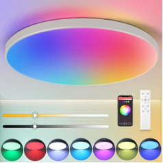 CANMEIJIA Deckenleuchte LED Deckenlampe Dimmbar 24W RGB Deckenleuchten mit Fernbedienung IP44 3000-6500K Deckenleuchte Bunt Alexa/Google für Schlafzimmer Wohnzimmer Badezimmer, Weiß Ø32cm