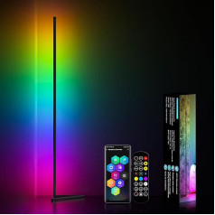 MIWATT LED stāvlampa viesistabai, 143 cm stūra lampa, RGB aptumšojama ar tālvadības pulti un lietotni, 16 miljoni krāsu, mūzikas režīmi, DIY režīms un laika funkcija guļamistabai, spēļu istabai, birojam, lasītavai