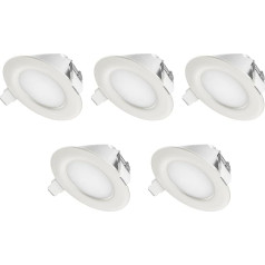 TEVEA® Ultra Flach LED Einbaustrahler IP44 dimmbar für den Wohnbereich |auch für das Bad geeignet| Warmweiß 6W 230V Rahmen weiss Rund Einbauspots Badleuchten, 5 Stück Einbauleuchten