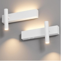 Klighten 2 LED iekštelpu sienas lampas, 3 W + 3 W sienas lampas, 2 spuldzes, 3000 K sienas lampas ar 2 slēdžiem, apaļš sienas prožektors, 330° pagriežams/60° regulējams, dzīvojamai istabai, alumīnija, silts