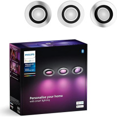 Philips Hue White & Color Ambiance Centura apaļie iegremdējamie prožektori, 3 gab., Hue apgaismojuma sistēmas dimmējamie griestu gaismekļi ar 16 miljoniem krāsu, vieda gaismas vadība ar balsi un lietotni,