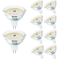 DiCUNO GU5.3 LED spuldze 6W, MR16 LED spuldze 70W halogēna prožektoram, 610LM, vēsā baltā 6000K LED prožektors, 12V AC/DC, atstarojošā lampa akcentu apgaismojumam, CRI 85, bez apgaismojuma, 10 gab. komplekts