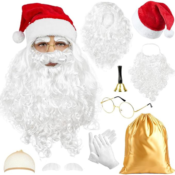 iZoeL Santa Claus kostīms Vīrieši Sievietes Santa parūka Bārda cepure Cimdi Santa Bag brilles Ziemassvētku kostīmu aksesuāri Vīrieši Sievietes Santa Suit