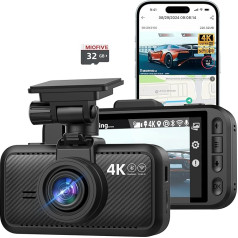 Miofive Autokamera 4K izšķirtspēja, WiFi, Bluetooth, GPS Dash Cam, 3 collu IPS displejs, nakts redzamība, ierakstīšana cilpā, HDR, lietotņu vadība un līdz 512 GB atbalsts ar bezmaksas 32 GB karti