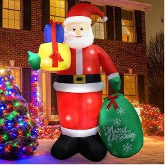 8ft Inflatable Christmas Decoration Outdoor Garden: 244 cm Santa Claus Decoration Inflatable Christmas Decoration with LED Illuminated - XXL Christmas Decoration IP44 Weatherproof for Outdoor Indoor