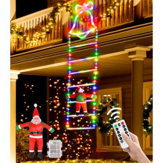 Santa Claus Ladder Fairy Lights Outdoor Indoor - 2 m Christmas Lighting LED Fairy Lights with Battery Timer, 8 Modes Light Curtain Window Christmas Decoration for Christmas Tree Garden