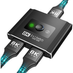 HDMI 2.1 slēdzis, 8K HDMI sadalītājs, 8K HDMI sadalītājs 4K 120Hz UHD ātrgaitas 48Gbps HDMI divvirzienu pārslēdzējs 2 in 1 Out vai 1 in 2 Out, HDMI sadalītājs atbalsta HDCP 2.2 3D HDR Fire TV Stick UHD TV PS5 Xbox