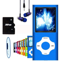 Hotechs Slim Design MP3 atskaņotājs MP3 atskaņotājs ar 32GB atmiņas karti Digitālais LCD displejs 1,8 collu displejs FM radio (zils)