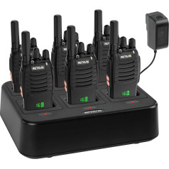 Retevis H777H Profesionāla PMR Walkie Talkie racija ar sešvirzienu lādētāju, radio ar slēptu displeja LED, VOX Walkie Talkie pieaugušajiem skolām, restorāniem (6 gab., melna, iepakojumā)