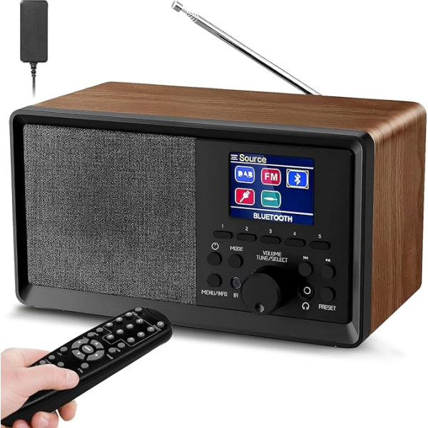 Wholede DAB radio ar tālvadības pulti - DAB Plus radio ar Bluetooth, DAB+/FM radio Retro koka digitālais radio Virtuves radio modinātājs ar dubulto modinātāju