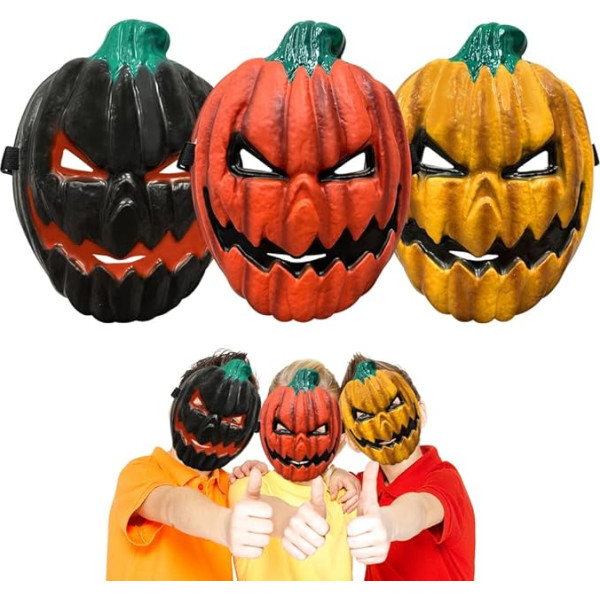 SHDIEHJFMLDH 3 ķirbju masku komplekts, Halloween ķirbju maskas, biedējošas ķirbju maskas, Halloween maskas šausmu maskas, fantas kleitas pieaugušajiem un bērniem, Halloween fantas kleita, ballīšu dāvanas