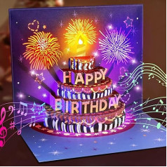 FITMITE Happy Birthday Card Pop Up Cake Birthday Cards with Music and Light 3D Fireworks Card Birthday Gifts for Wife Men Girlfriend