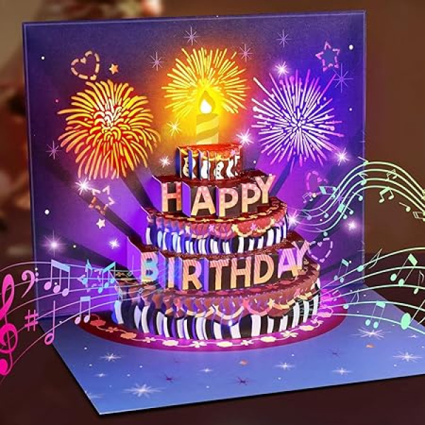 FITMITE Happy Birthday Card Pop Up Cake Birthday Cards with Music and Light 3D Fireworks Kartiņa dzimšanas dienas dāvanas sievai vīriešiem draudzenei