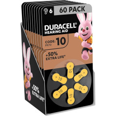 Duracell dzirdes aparātu baterijas 10 izmēra, 60 gab. iepakojumā [Amazon Exclusive]