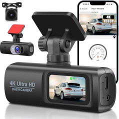 CAMECHO Spoguļkameras kamera priekšējā aizmugurējā priekšējā 4K/1080P automašīnas kamera ar GPS WiFi, Dash Cam ar 1,47 collu IPS ekrānu, nakts redzamību, 150° platu leņķi, WDR, cilpas ierakstīšanu, stāvēšanas režīmu un kustības not