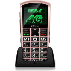artfone 4G Volte mobilie tālruņi vecākiem bez līguma Pensionāru mobilais tālrunis Lielas pogas Dual SIM Pensionāru mobilais tālrunis LTE mobilais tālrunis ar SOS ārkārtas izsaukuma pogu, 1800 mAh akumulators, 2,4 collas