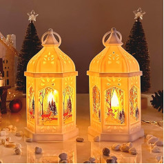 Pack of 2 Christmas Decoration Lantern Christmas Lantern with Warm White LED Light, 18 cm Christmas Decoration Illuminated Lantern Christmas, Battery Operated Christmas Decoration Indoor