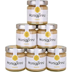 Honigprinz Family Beekeeping Honey 100% vācu ziedu medus [6 x 250 g] Krēmveida rapšu medus, oriģināls un dabīgs medus baudījums