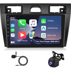 2GB 32GB Android auto radio priekš Ford Fiesta 2006-2011 Radio Carplay Android auto spoguļsaite, 9 collu skārienjūtīgais ekrāns GPS navigācija Bluetooth WiFi FM RDS HiFi SWC, aizmugures skata kamera 2 DIN priekš Ford Fiesta