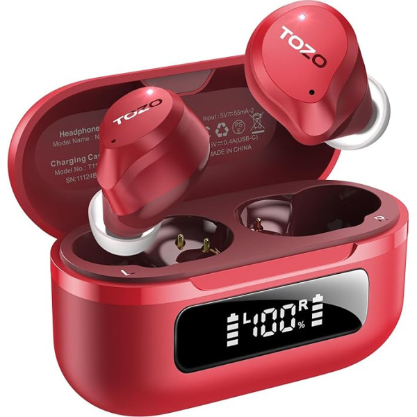 TOZO Hybrid Active Noise Cancelling Wireless Aarbuds, 6 mikrofoni, ENC Clear Call, IPX8 ūdensizturīgas, Bluetooth 5.3 austiņas ausīs, stereo basi, 59 h atskaņošanas laiks ar LED displeju, 32 ekvalaizeri, izmantojot lietotni