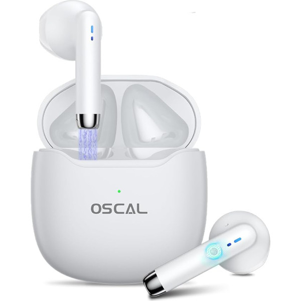 OSCAL Hibuds5 Mini bezvadu Bluetooth austiņas 5.3, skārienjūtīgie sensori ausu austiņās, IPX7 ūdensnecaurlaidīgas trokšņu slāpēšanas sporta austiņas iPhone/Samsung/Android ierīcēm