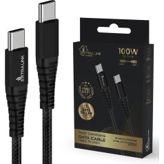 USB tipa C uz USB tipa C viedā dzīvības pīts kabelis 100w 2m melns