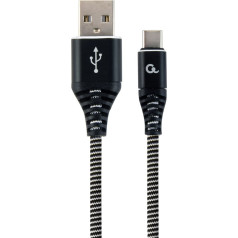 Premium usb-c 2.0 kabelis (am/cm), metāla kontaktdakšas, neilona pinums, 2m, melns/balts