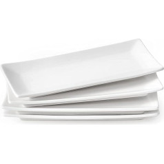 LIFVER Taisnstūra formas porcelāna servīzes šķīvis, 25,4 x 12 cm, balts servīzes šķīvis, 4 gabali, šķīvju komplekts suši, desertiem, uzkodām, uzkodas, uzkodas ēdieniem, piemērots mikroviļņu krāsnī un trauku mazgājamā mašīnā
