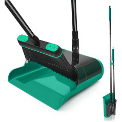 JEHONN Broom and Dustpan Set with Long Handle 136 cm, 180 Degree Rotatable Camping Dustpan Indoor and Upgraded Large Shovel for Awning, Home, Office, Lobby, Patio (Green)