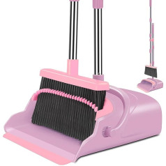 Broom Dustpan Set, Broom and Dustpan Set for Home, Broom and Dustpan Set, Stand Up Broom and Dustpan, Broom and Dustpan Combo for Office (Pink)