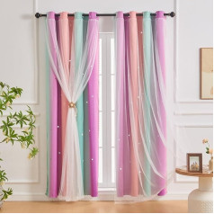 SeseBee Rainbow Blackout Curtains Princess Curtains Unicorn Theme Room Window Bedroom Decorative Curtains (Pink, Purple, Blue, W 52 x L 42 x 2 P)