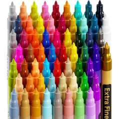 Artistro 60 akrila pildspalvas augstas kvalitātes zīmēšanas komplekts akmenim, kokam, stiklam, audeklam - akrila marķieri, ideāli piemēroti DIY mākslas projektiem, scrapbookingam, īpaši smalki 0,7 mm