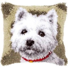 Vervaco Westie adīts spilvens ar mezglu āķi, kokvilna, daudzkrāsains, 40 x 40 x 1 cm