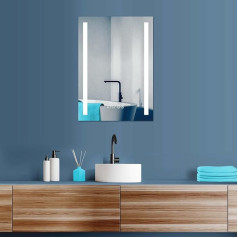 Hoko® LED vannas istabas spogulis, 50 x 70 cm, moderns vannas istabas spogulis ar pulksteni, dizaina izgaismots vannas istabas spogulis, ar skārienjutīgu slēdzi, LED gaismas maiņa: Silti balta/auksti balta/neitrāla.