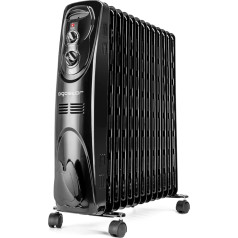 Aigostar Oil Radiator 2500 Watt ar 13 ribām Mobilais elektriskais sildītājs Oil Radiator Electric Energy Saving Portable Oil Fillled Heaters 3 siltuma iestatījumi Termostats, slīpuma un pārkaršanas aizsardzība Black