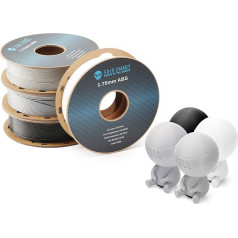 SainSmart ABS filaments 1,75 mm, ABS 3D printera filamentu komplekts, izmēru precizitāte +/- 0,02 mm, 500 g x 4 iepakojumi - melns, balts, pelēks, sudrabots