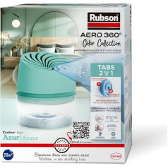 Rubson Aero 360° gaisa mitruma samazinātājs, zilā krāsā, 20 m² lielām telpām (1 ierīce + 1 uzpildes iepakojums 450 g), gaisa mitruma samazinātājs pret smakām un pelējumu