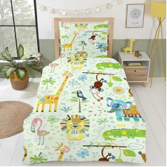 CINYE Gultas veļa 140 x 200 cm Safari dzīvnieki 100% mikrošķiedras gultasveļa Bērnu zēni un meitenes Bērnu gultasveļa Segas pārvalks 140 x 200 cm ar 1 spilvendrānu 65 x 65 cm zaļš