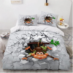 RLYXGS Monkey Gultas veļa 135 x 200 cm 3 gabaliņi Izlauzties caur sienu 3D mikrošķiedras sega Cover Set Cute Soft Fluffy gultas komplekts bērniem Zēni Meitenes Pusaudži Pieaugušo bērnu gultas veļa