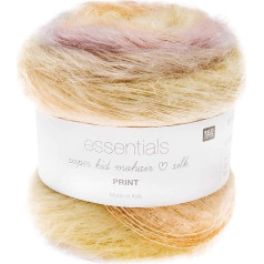 Rico Essentials Super Kid Mohair Loves Silk Print, nėrinių verpalai iš moherio, šilko spalvos gradientas mezgimui ir nėriniams, nėrinių vilnos adatos dydis 4,5 mm, 50 g, apie 375 m