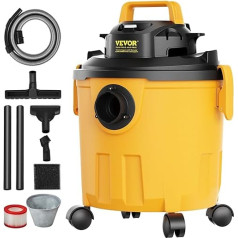 VEVOR mitrs/sauss putekļsūcējs, 18L, 6HP maksimālā jauda, efektīva sūkšanas un pūtēja jauda ar sprauslu, riteņi, pārnēsājams darbnīcas putekļsūcējs ar piederumiem, viegls darbnīcas putekļsūcējs, ideāli piemērots