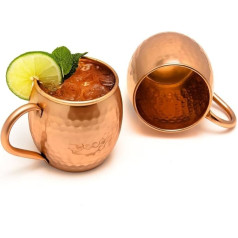 Zap Impex Moscow Mule vara krūzītes - 2 komplekts - 100% ar rokām darinātas pārtikas kvalitātes tīra dzeltenā vara mucas krūzes - 16oz Premium kokteiļu vara glāze