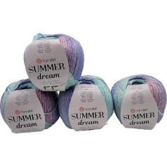 400 g Summer Dream adāmadatas dzija, 4 x 100 g, 70% merserizēta kokvilna un 30% viskoze, daudzkrāsaina (Blue Lilac Mint 4302)