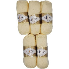 5 x 100 g Ilkadim Export Diva adāmadatas vienkāršā 500 g merserizēta vilnas mikrošķiedras akrila dzija (Ecru 01)